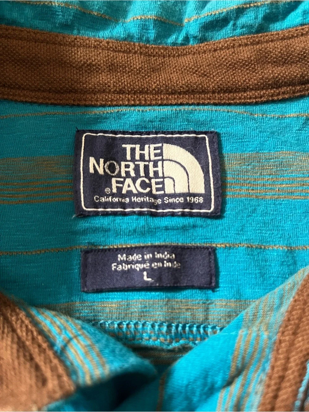 The North Face - Teal & Gray Striped Polo Shirt - Men’s Size L